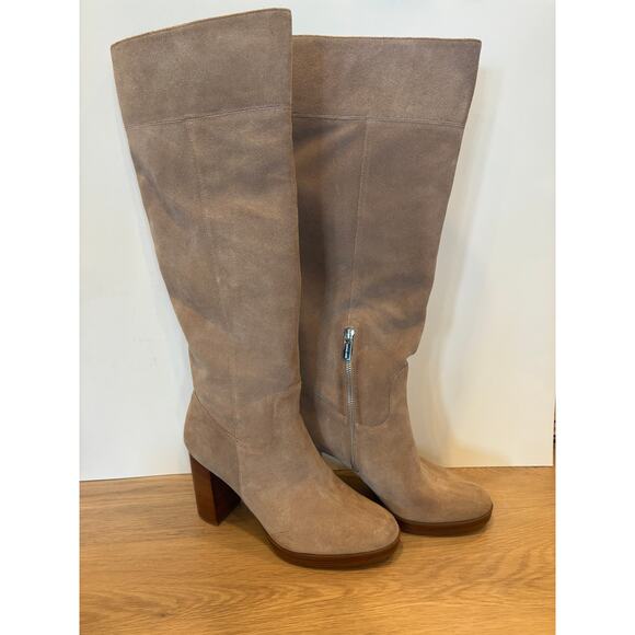 Michael Kors suede tan janice chunky high heel knee high boots size 10M - Picture 1 of 4